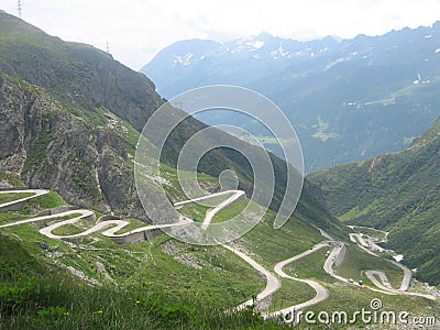 Hairpin bends high up in the mountains Stock Photo