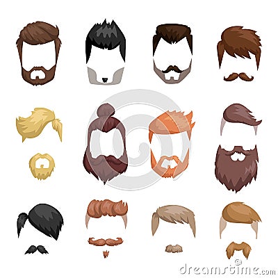 Hairstyle beard and hair face cut mask flat cartoon vector. Vector Illustration