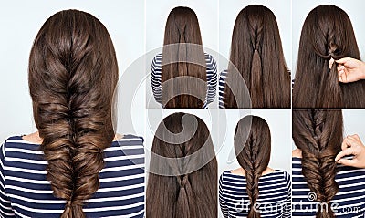 Hairstyle braid for party tutorial Stock Photo