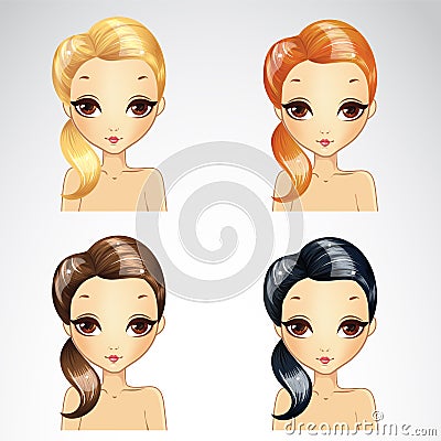 Hairstyle Laid To One Side Set Vector Illustration