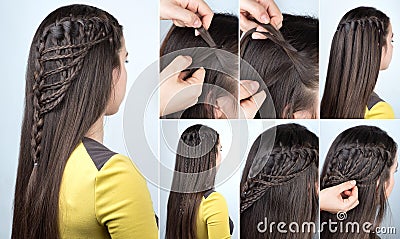 Hairstyle plaits tutorial Stock Photo