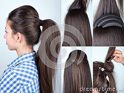 Hairstyle volume ponytail tutorial Stock Photo