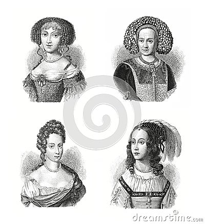 Hairstyle from XVII century | Antique Historic Illustrations Cartoon Illustration