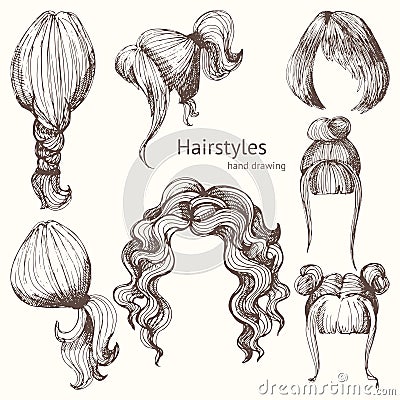 Hairstyles. Vector set. Hand drawing Vector Illustration