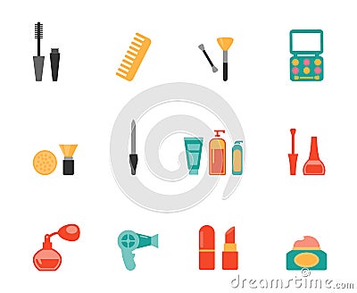 Hairstyling and makeup flat icons Vector Illustration