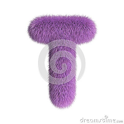 Hairy font, furry alphabet, 3d rendering, letter T Cartoon Illustration