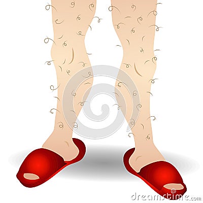 Hairy Legs and Red Slippers Cartoon Illustration