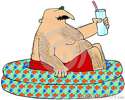 Hairy Man In A Kiddie Pool Cartoon Illustration