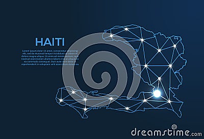 Haiti communication network map. Vector low poly image of a global map with lights in the form of cities. Map in the form of a Vector Illustration