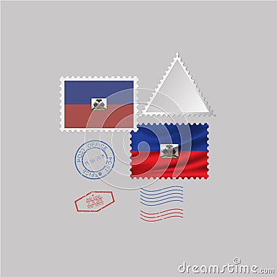 HAITI flag postage stamp set, isolated on gray background. Vector Illustration