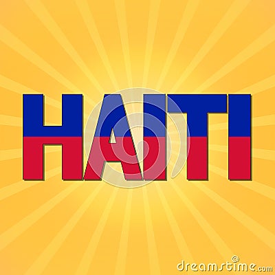 Haiti flag text with sunburst illustration Cartoon Illustration