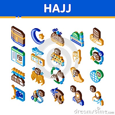 Hajj Islamic Religion Isometric Icons Set Vector Vector Illustration