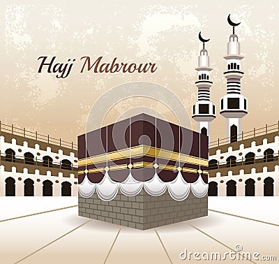 Hajj mabrur celebration with mosque scene Vector Illustration