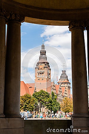 Haken Terraces at Chrobry Embankment in Szczecin, Poland, on a bright Summer day Editorial Stock Photo