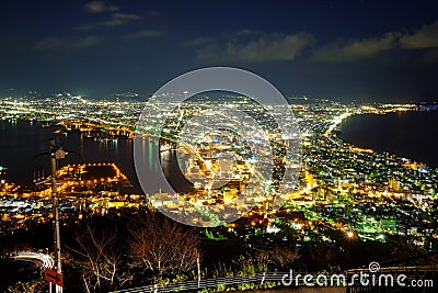 Hakodate City view in the night sky with many colorful city lights Editorial Stock Photo