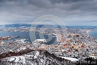 Hakodate, Hokkaido, Japan Skyline in Winter Stock Photo
