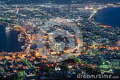 Hakodate night life aerial view at Mt.Hakokate, Hokkaido Stock Photo