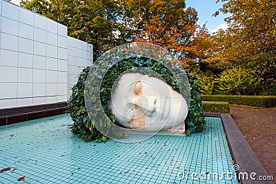 HAKONE, JAPAN - NOVEMBER 5, 2017: Sculpture of the head in the open air museum. Copy space for text. Editorial Stock Photo