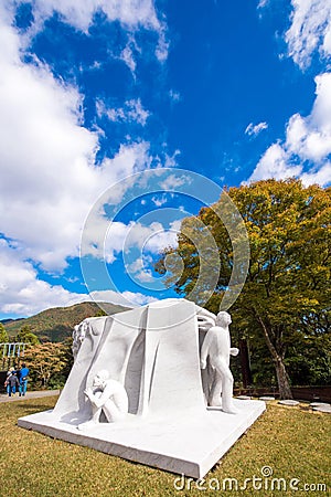 HAKONE, JAPAN - NOVEMBER 5, 2017: Sculpture in the open air museum. Copy space for text. Vertical. Editorial Stock Photo