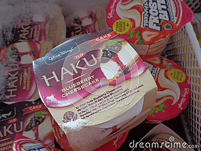 Kediri, Indonesia Januari 11, 2020 : Haku from glico wings ice cream in the freezer Editorial Stock Photo