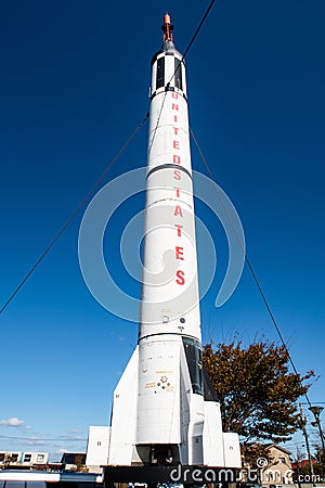 Cosmo Isle Hakui, real white large Mercury Redstone Rocket in front of the Space & UFOs Museum, Noto Peninsula, Japan. Editorial Stock Photo