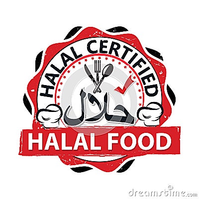 100% Halal, Certified, Quality product stamp / label Vector Illustration