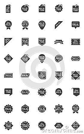 Halal food labels vector icons set Vector Illustration