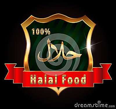 100 % halal food Product Label sheild Vector Illustration