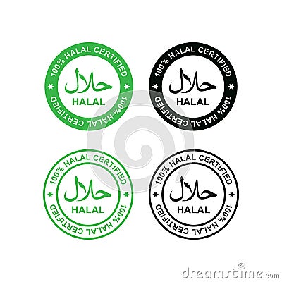 Halal logo. Round stamp for halal food, drink and product. Vector illustration in black and white style Vector Illustration