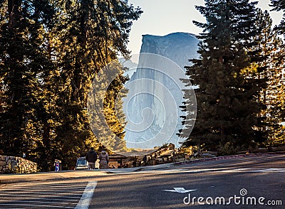 Hald Dome Giant Perspective, Glacier Point at Yosemite National Park, California Stock Photo