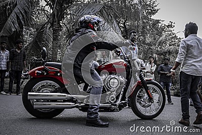 Red Black Harley Davidson with proper gears Editorial Stock Photo