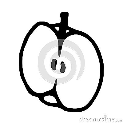 Half apple piece doodle style vector illustration isolated on white Vector Illustration