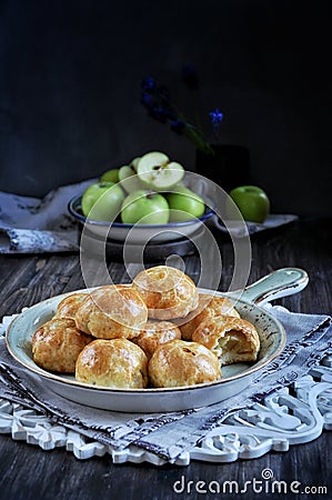 Half of apples baked in dough, buns with apples Stock Photo