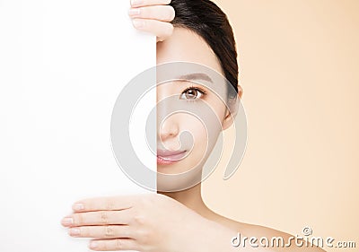 Beauty face with blank board concept Stock Photo