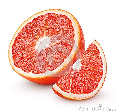 Half of blood red orange citrus fruit isolated on white Stock Photo