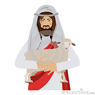 Half body jesus carrying a sheep Vector Illustration