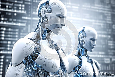 Half-body portraits of robots in various roles. Humanoid Robot in Industrial, Generative AI Stock Photo