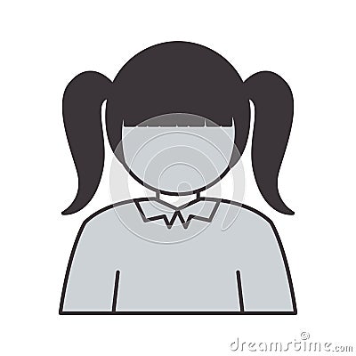 Half body silhouette girl with pigtails Vector Illustration