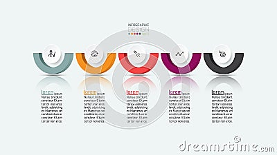 The half circle infographic design is modern that can explain and describe to plan marketing. Vector Illustration