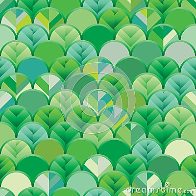 Half circle leaf green seamless pattern Vector Illustration