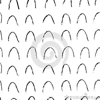 Half circles seamless pattern. Hand drawn scallop, doodle thin lines, simple arches. Black paint hand drawn background Vector Illustration