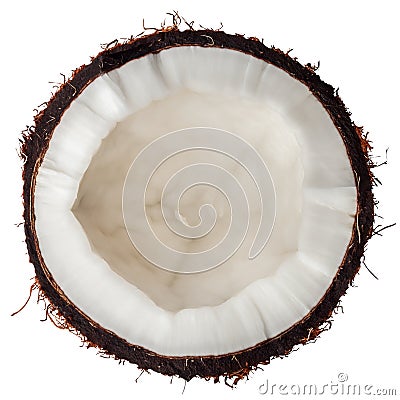 Half coconut top view isolated on white Stock Photo