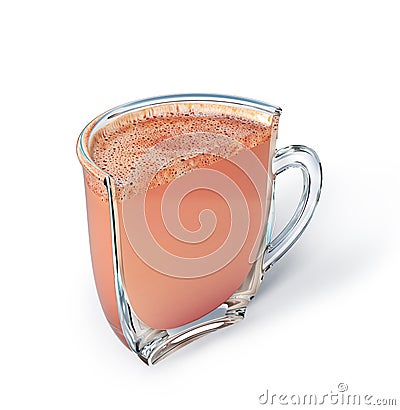 Half a cup of cocoa drink. Vertical cut of cup with cocoa drink Cartoon Illustration
