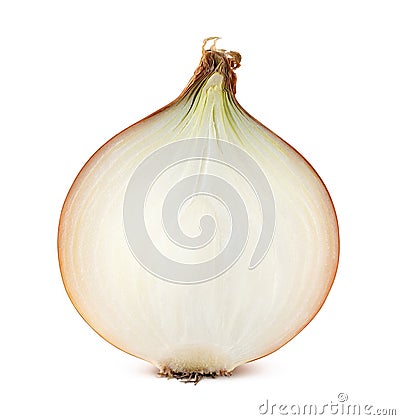 Half cut onion bulb on white background Stock Photo