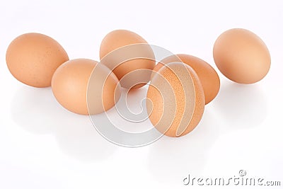 Half dozen brown chicken eggs isolated on white Stock Photo