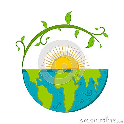 Half earth with a climbing plant and sun Vector Illustration