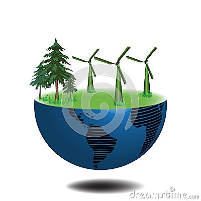 Half earth with wind turbines Vector Illustration