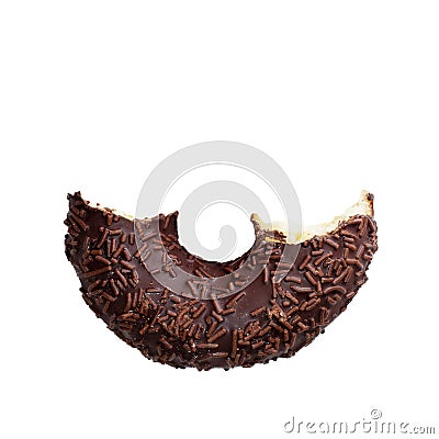 Half eaten chocolate donut isolated on white background Stock Photo