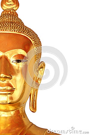 Half the face closeup buddha statue isolated on white background Stock Photo