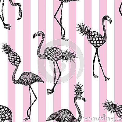 Half flamingo stripe pink background Vector Illustration